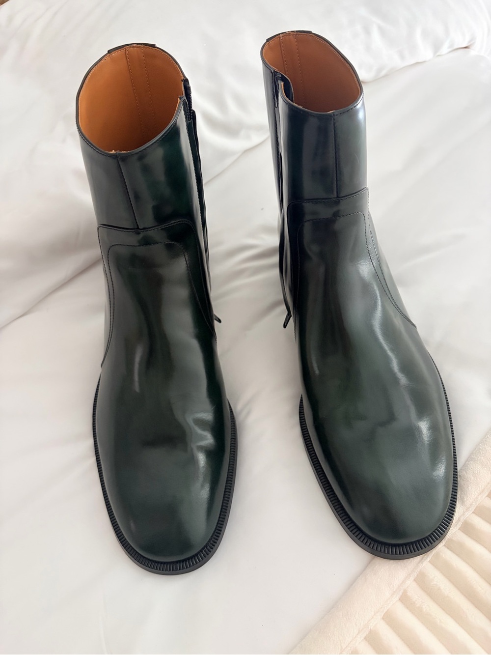 Madison Margiela Polished Green Leather Zip Chelsea Boots
